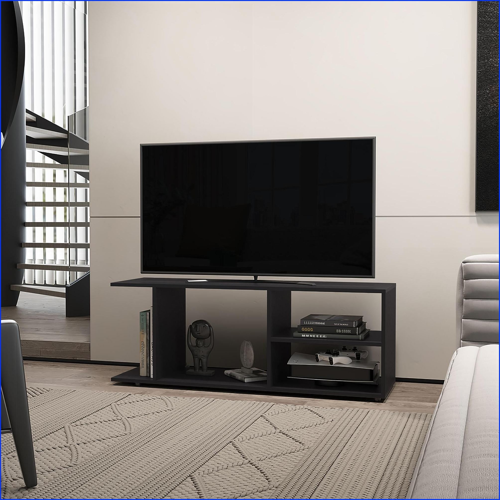 TV Furniture Modern Melamine TV Rack with Open Storage, Black ...