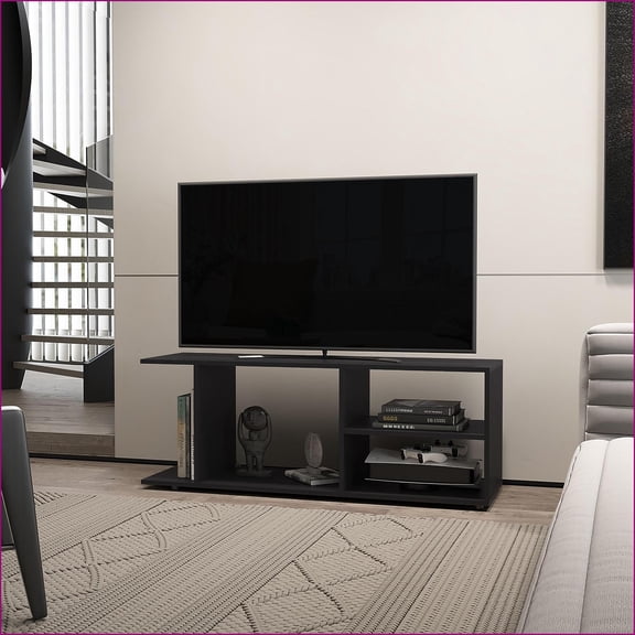 TV Furniture Modern Open Storage TV Rack, Black | Melamine | TV Size Ranges 39 Inches or Less