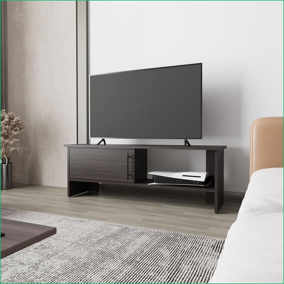 TV Furniture Modern Stained Walnut Entertainment Center with Storage | Particle Board | Melamine