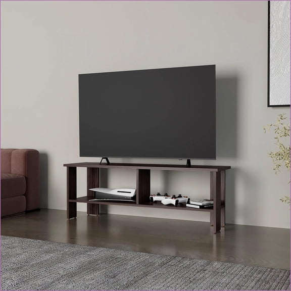 TV Furniture, Modern Stained Walnut TV Stand with Open Storage | Particle Board | TV Size Ranges 50-59 inches