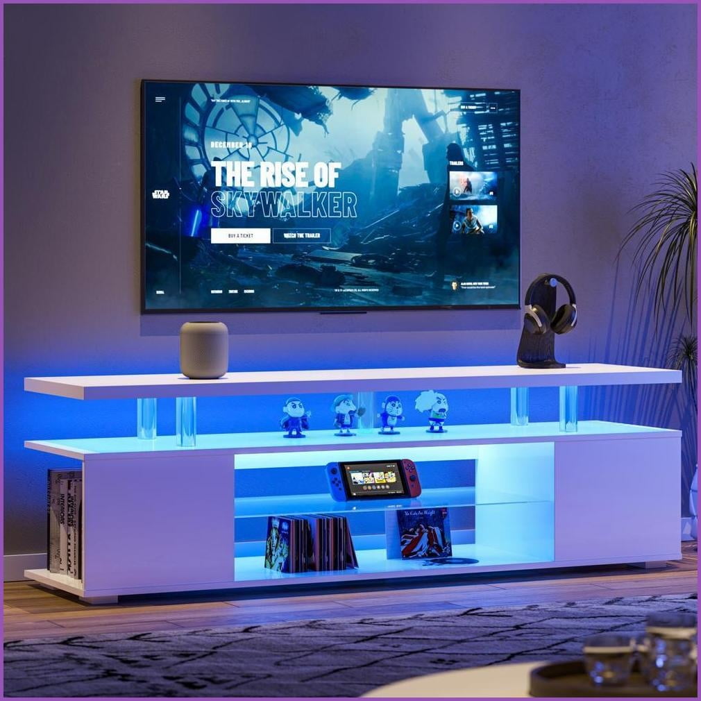 TV Furniture Modern White Entertainment Center for 60-69 Inch TVs | Engineered Wood | Primary Living Space