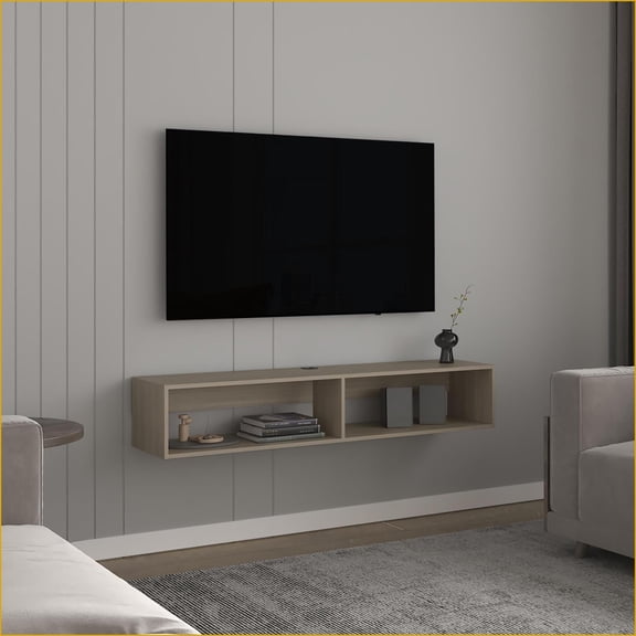 TV Furniture | Modern White Oak TV Stand with 2 Shelves | 10.4 H | Engineered Wood | Fits 70-79 TVs