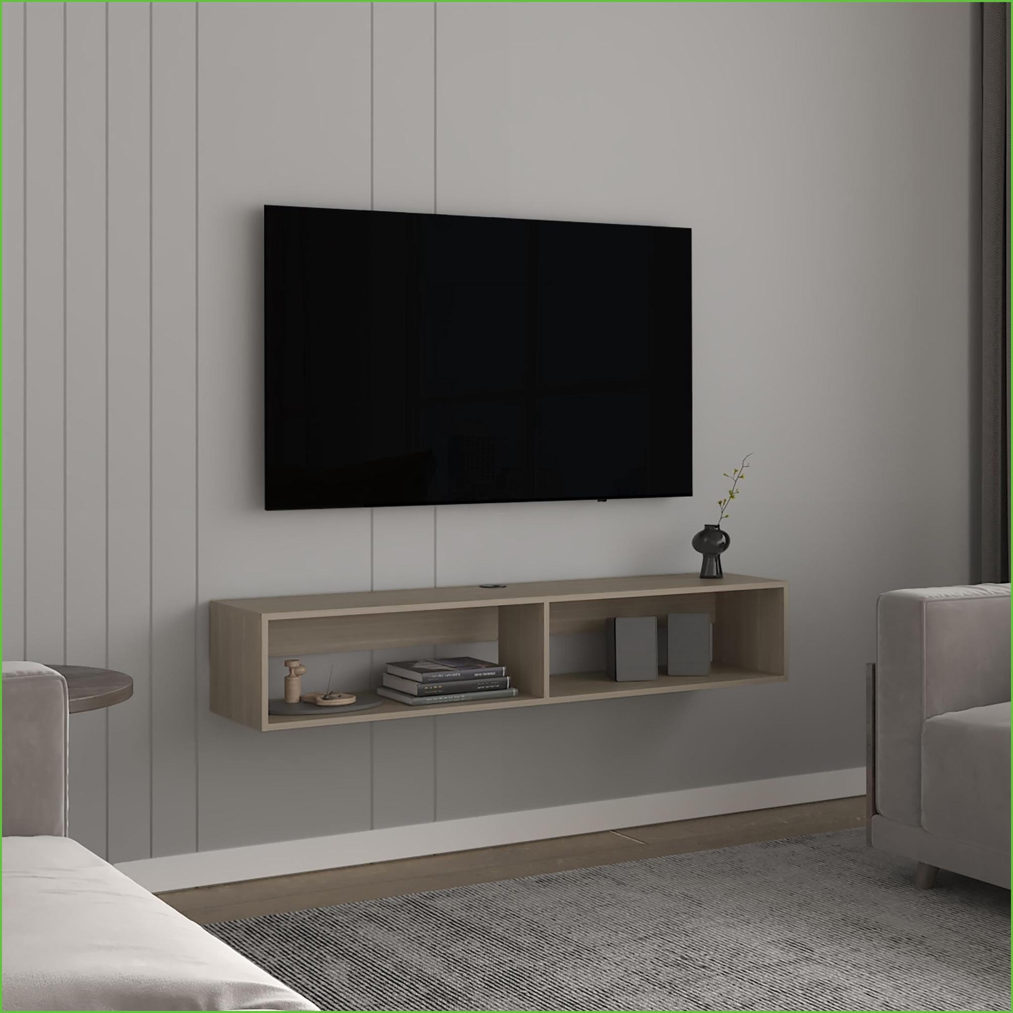 TV Furniture Modern White Oak TV Stand with 2 Shelves, 10.4