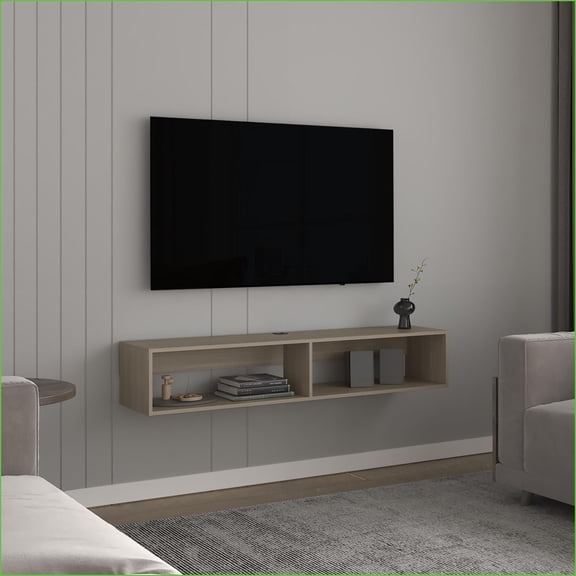 TV Furniture Modern White Oak TV Stand with 2 Shelves, 10.4" H | Engineered Wood | TV Size Ranges 70-79 inches