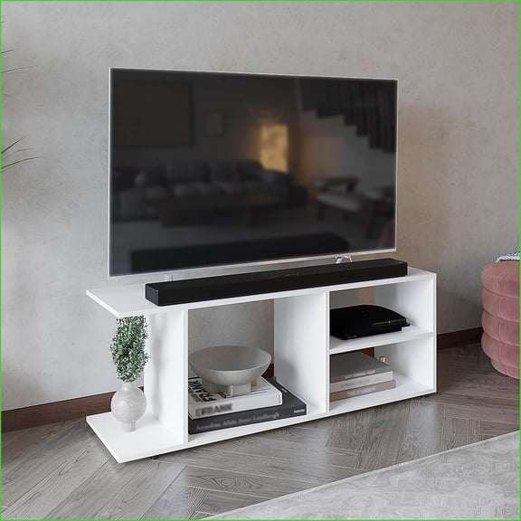 TV Furniture Modern White TV Stand with 5 Open Shelves Fits Up to 60 TVs | Particle Board | Primary Living Space