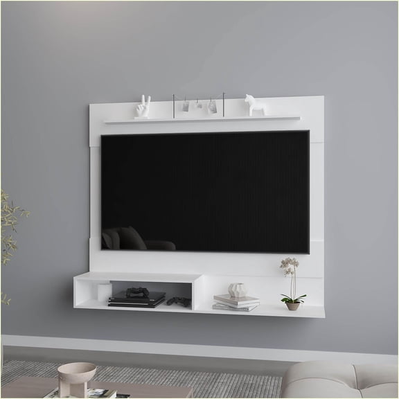 TV Furniture Modern Wall-Mounted Entertainment Center with Shelves, White | Particle Board | Melamine