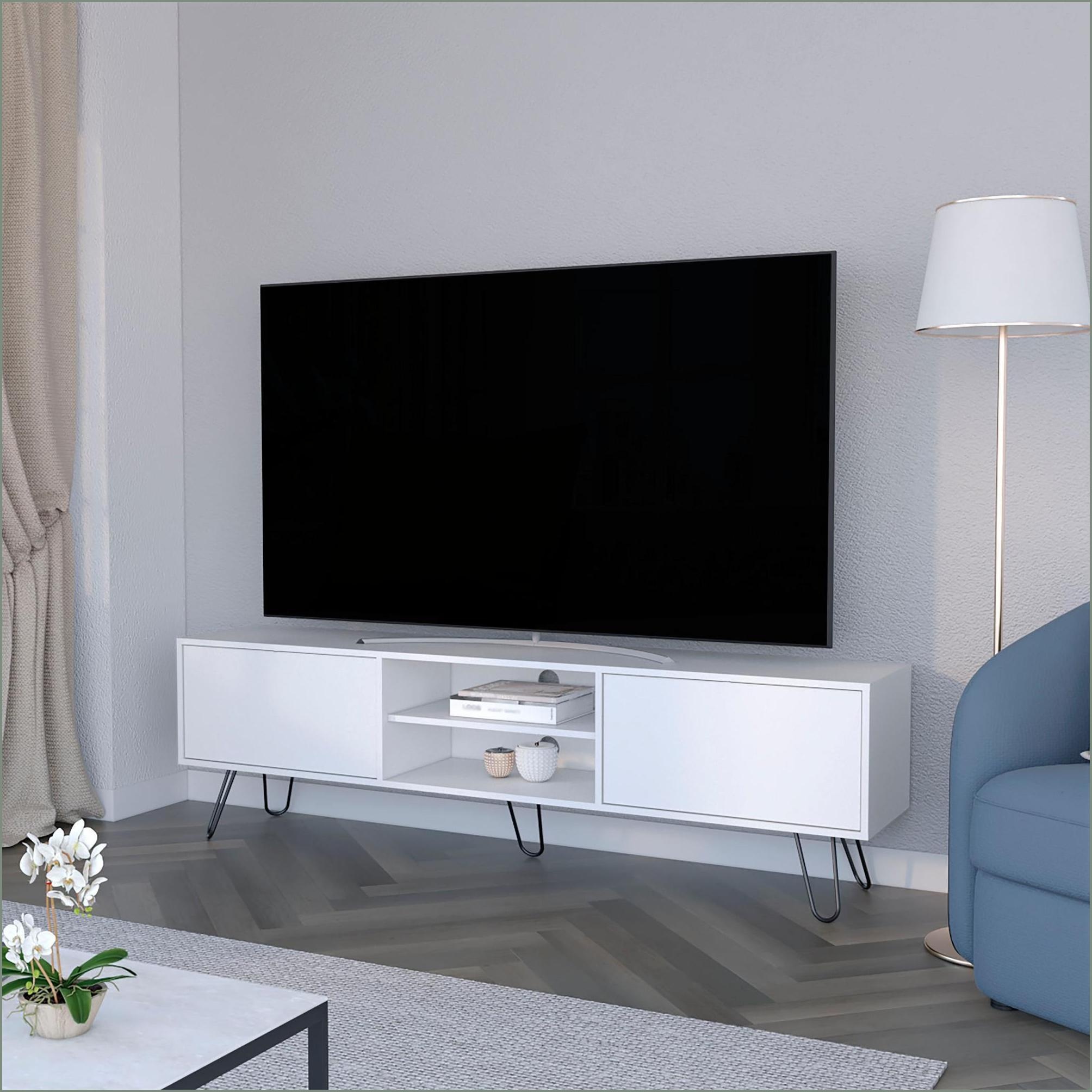 Tv Rack Modurn TV Furniture, Modern White Wood TV Rack with Storage & Hairpin Legs ...