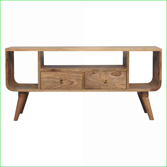 TV Furniture Nordic Solid Mango Wood Media Unit | Natural Oak Finish, Storage | Solid Wood | TV Size 39in or Less