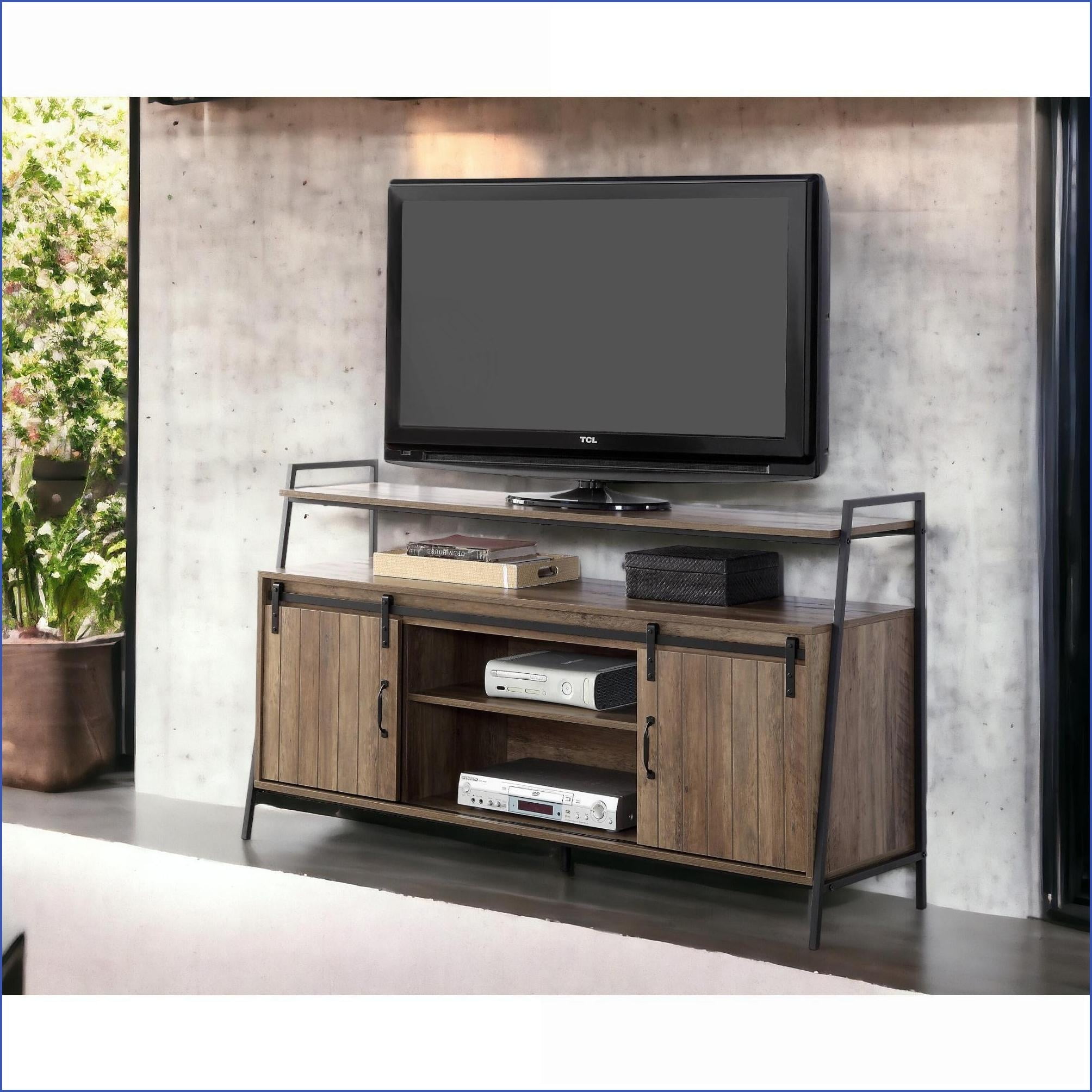 TV Furniture Rustic Oak & Black TV Stand with Sliding Barn Doors | Oak ...