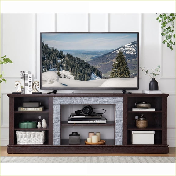 TV Furniture Traditional Cherry Entertainment Stand with Storage, Fits 75 TV | MDF | 70W