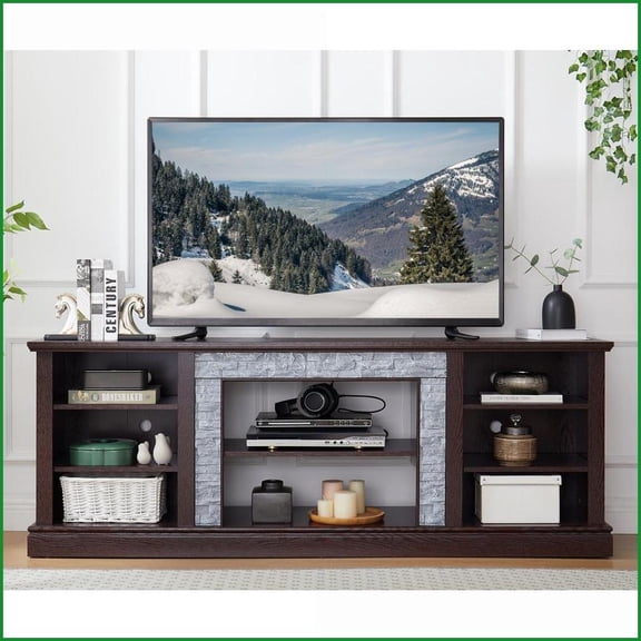 TV Furniture: Traditional Cherry Entertainment Stand with Storage | Fits 75 TV | MDF