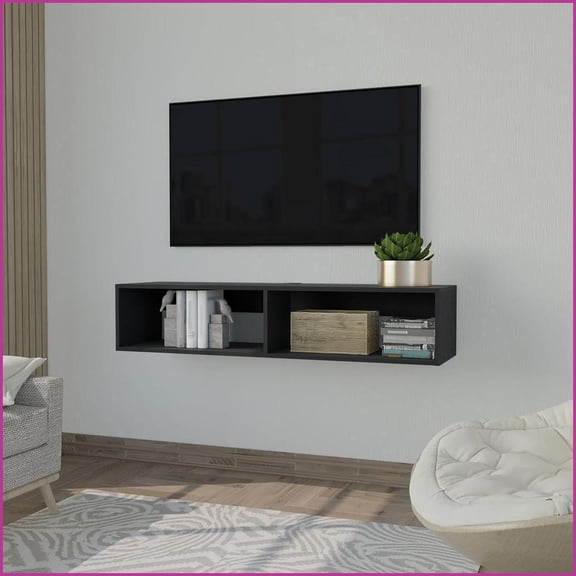 TV Furniture Yankton Floating TV Stand with Shelves & Cable Management | Contemporary | 40-49 TV | Black Engineered Wood