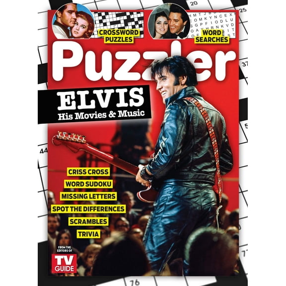 TV Guide - Elvis Puzzler: His Movies Music, Criss Cross, Word Sudoku, Missing Letters, Spot The Differences, Scrambles, Trivia, Crossword, Word Searches, Mix Match Song Titles, Logic More!