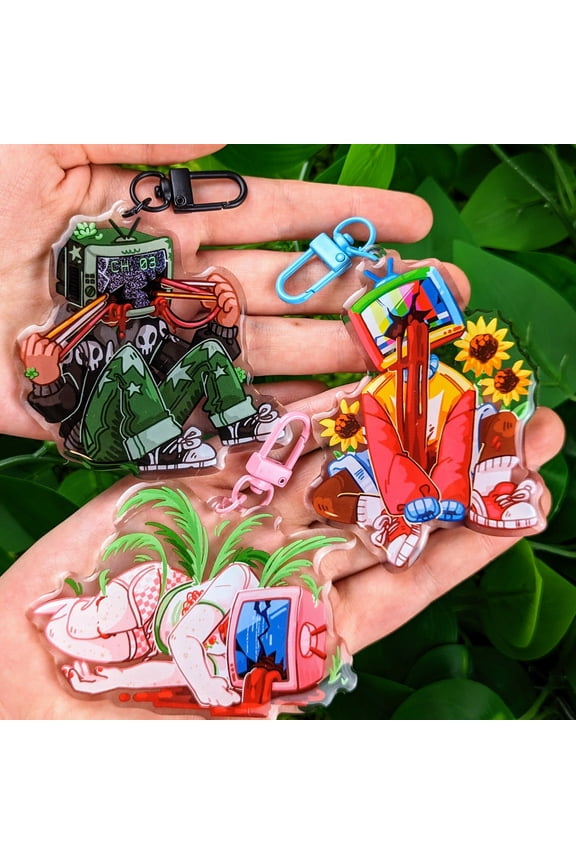 TV Head Character Cute Acrylic Keychain Set Vol 2 Chibi Bag Charm Fan Gift, random 1 pack