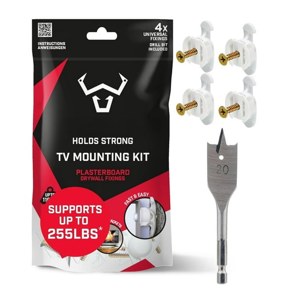 TV Kit - Drywall Anchors for TV Bracket, Hollow Wall Anchor & Screws for Mounting to Drywall, Wall Mount Hardware Kits, Heavy Duty Fixings for Televisions, Holds up to 255lbs