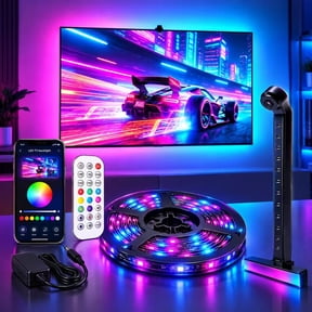 BUNACET TV LED Backlight,9.8Ft Cuttable Rgb LED Strip for 40-55 inch TVs and PC Monitors,Screen Sync Sensor,Smart App Control,Color Changing Lights that Sync with TV for Gaming Music Movies