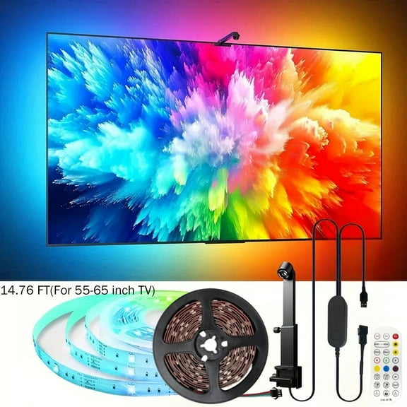 TV LED Backlight, 14.76ft RGB Smart LED Strip Lights for 55-65 Inch TVs, Bluetooth and Wi-Fi APP & Remote Control Strip Lights, Music Sync, for Bedroom, Gaming, Home Decor