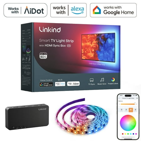 Linkind - LED TV Backlights for 65-90" TVs with HDMI 2.0 Sync Box - Multicolor