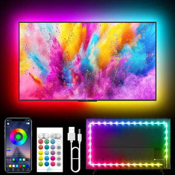 TV LED Lights, 3.28ft LED Lights for 15-25 Inch TV, RGB TV Backlight Behind with Remote, Music Sync Bluetooth APP Control Strip Lights USB Powered for Bedroom, PC, Gaming Monitor
