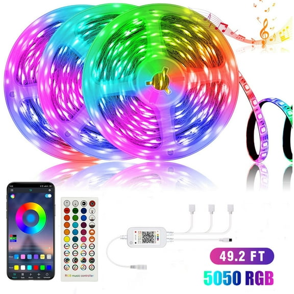 TV Light Strip, LED Light Strip 49.2Feet RGB with Remote & App Control, Music Sync Strip Lights for TVs, PC Gaming