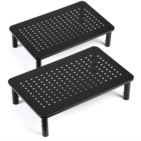 TV/Monitor Riser Desktop Stand, Flat Screen, Sturdy Metal Laptop Computer Shelf for Printer, 3 Height Adjustable with Mesh Platform , 2 Pack