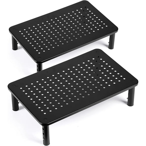 TV/Monitor Riser Desktop Stand, Flat Screen, Sturdy Metal Laptop Computer Shelf for Printer, iMac, 3 Height Adjustable PC with Mesh Platform , 2 Pack