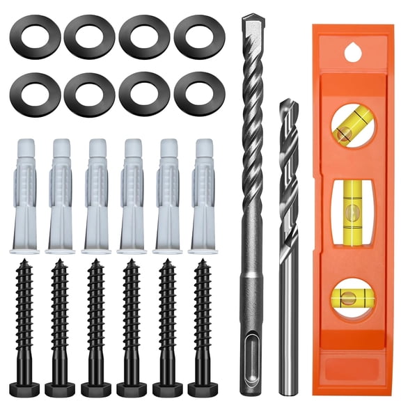 TV Mount Screws Kit, Lag Bolts for TV Wall Mount with 2X Drill Bits, M8x65 Lag Screws, 10x59 Wall Anchors, Washers, Bubble Level for Wood Stud Brick Concrete Drywall, TV Mounting Hardware Kit