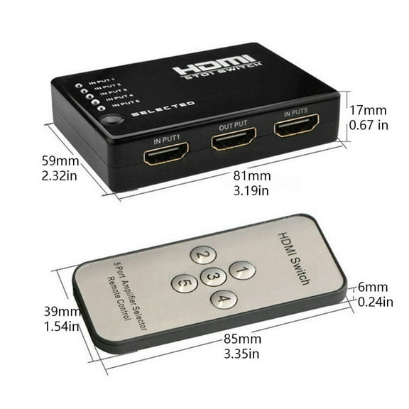 TV Plastic Splitter Office Video Switcher Home 1080P HD Remote Control Durable Live Streaming Plug Play 5 Ports Mini Portable