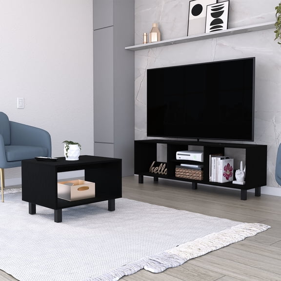 TV Rack and Coffee Table Duo | Used in Primary Living Zones | Pine and Engineered Wood Construction | Addresses Storage and Support Needs