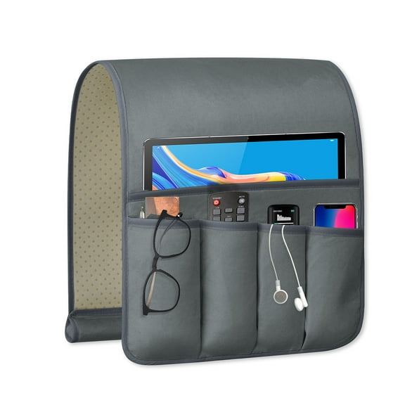 TV Remote Control Holder Couch Caddy, Non-slip Bedside Caddy Organizer with 5 Pockets for Key Glasses Phone Magazine Holders