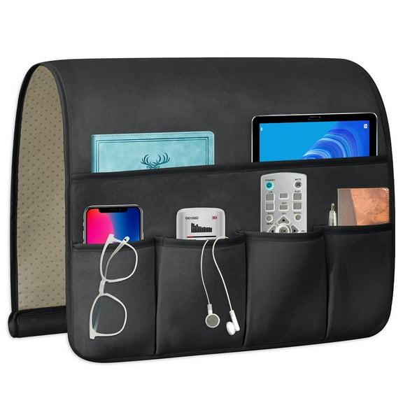 TV Remote Control Holder Couch Caddy, Non-slip Bedside Caddy Organizer with 5 Pockets for Key Glasses Phone Magazine Holders