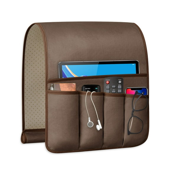 TV Remote Control Holder Couch Caddy, Non-slip Bedside Caddy Organizer with 5 Pockets for Key Glasses Phone Magazine Holders