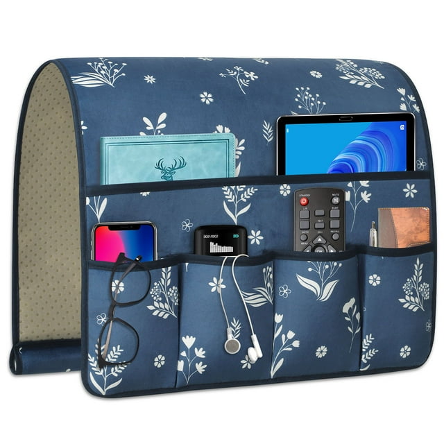 TV Remote Control Holder Couch Caddy, Non-slip Bedside Caddy Organizer with 5 Pockets for Key Glasses Phone Magazine Holders