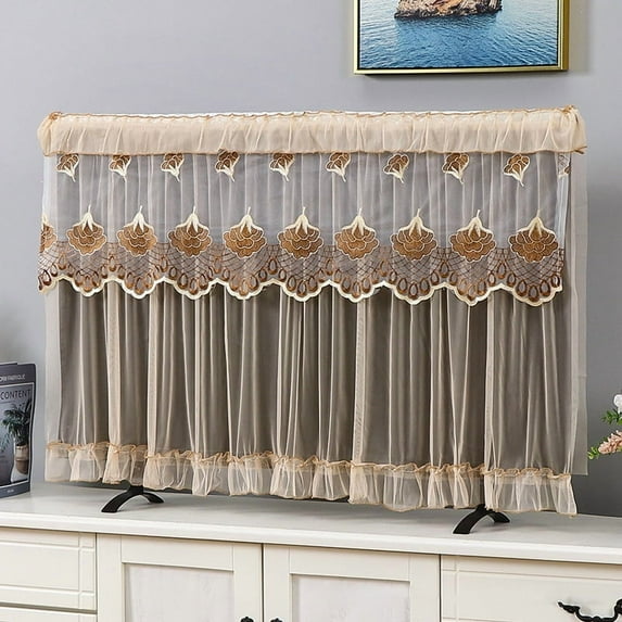 TV Screen Monitor Protector Cover 55/60/65/70/75inch Television LCD Protector Lace Embroidery Dust Cover Home Decorations (coffee,55inch)
