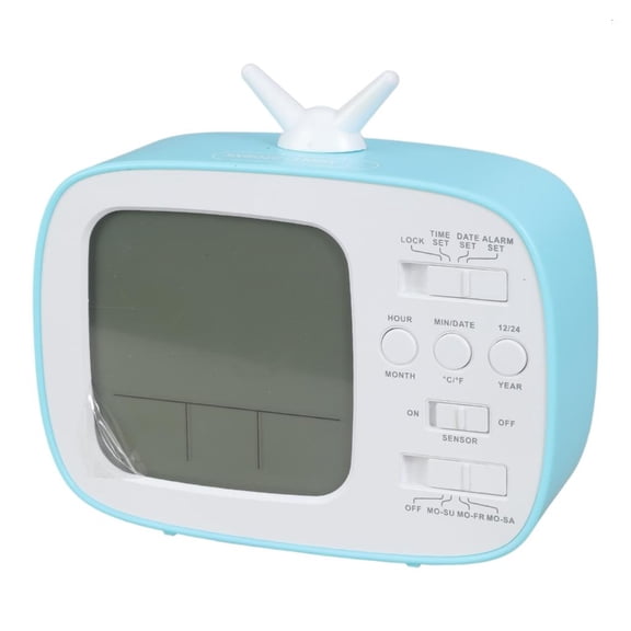 TV Shape Light Sensitive Digital Alarm Clock With Calendar and Temperature Display