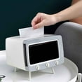 thumbnail image 1 of TV Shaped Tissue Box Cover with Phone Stand Multifunctional ABS Storage Drawer for Living Room Bedroom Office, 1 of 6