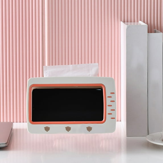 TV-Shaped Tissue Box with Phone Stand - 7.3"x5.7"x6.3", 2-in-1 Desk Organizer for Home Office, Decorative Tissue Holder and Charging Station for Living Room, Bedroom Decor