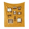thumbnail image 1 of TV Show Soft Flannel Fleece Throw Blanket, Retro Electronic Media Megaphone Radio Telephone Cassette, Cozy Plush for Indoor and Outdoor Use, 60" x 80", Apricot Chocolate, by Ambesonne, 1 of 5