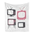 thumbnail image 1 of TV Show Soft Flannel Fleece Throw Blanket, Retro Entertainment Old Fashioned Televisions in Pastel Tones, Cozy Plush for Indoor and Outdoor Use, 50" x 60", Pink Blue Grey, by Ambesonne, 1 of 5