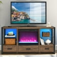 thumbnail image 1 of TV Stand with 23" Fireplace for 70 Inch TV, 60" Brown Electric Fireplace TV Console with 8 Flame Colors and 8 Side Light Colors, Modern Living Room Bedroom TV Stand Storage Cabinet, 1 of 10