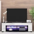 thumbnail image 1 of TV Stand for 32-60 Inch TVs Modern Low Profile Black+Stone Grey Entertainment Center with LED Lights 57 Inch Small TV Console Media Table with Glass Shelves and Hidden Side Bookshelf for Living Room, 1 of 9