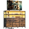 thumbnail image 1 of TV Stand for 40, 45 inch TV, Entertainment Center with LED Lights & Charging Station, TV Media Console Table with 6 Fabric Drawers and Open Shelves for Living Room, Hallway, Rustic Brown, 1 of 8