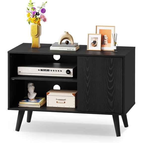 TV Stand for 40 Inch TVs, Small Entertainment Center with Storage Cabinet, Mid-Century Modern TV Stands for Living Room and Bedroom, 32" TV Console, Black