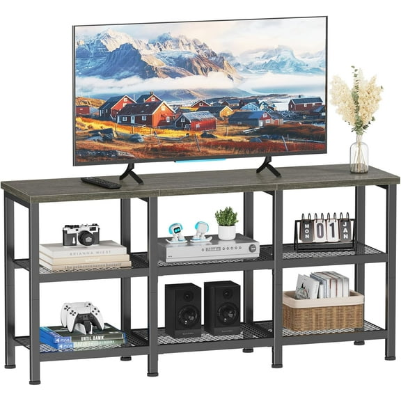 TV Stand, 43 Inch Entertainment Center with 3-Tier Storage Shelves, Industrial Media Console Table for TVs up to 50 Inch, Television Stands for  Room, , Light Black Oak