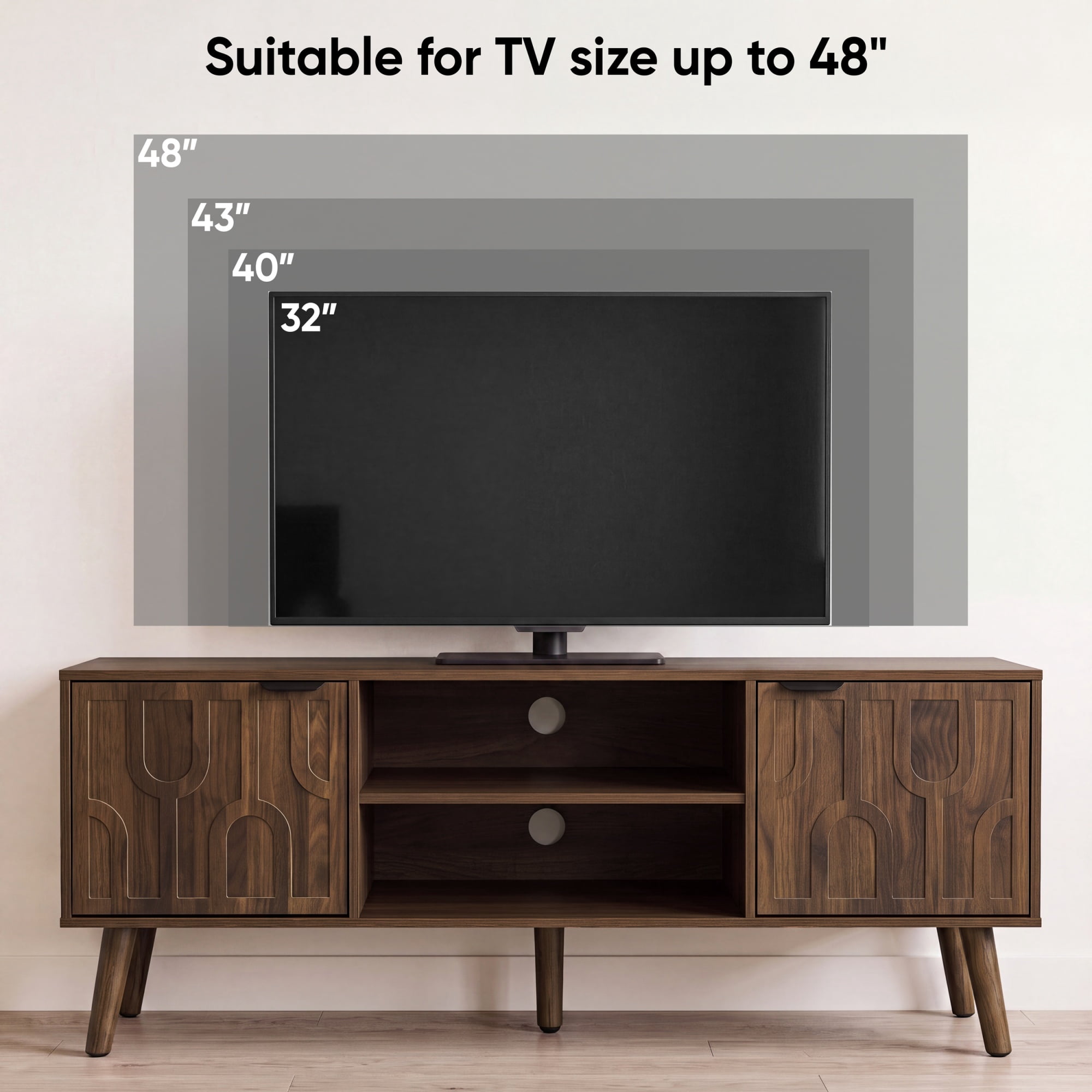 TV Stand 47.2 Inch, Mid-Century Modern Entertainment Center with Storage Shelves and Paperclip Legs, Media Console for TVs up to 48 Inch, Living Room and Bedroom, Walnut