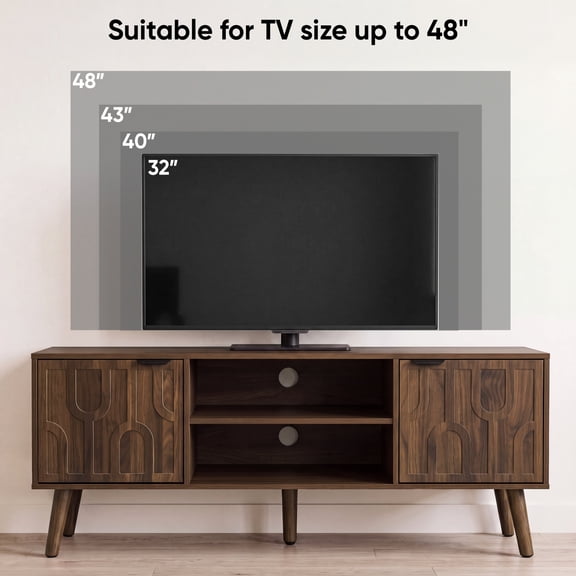 TV Stand 47.2 Inch, Mid-Century Modern Entertainment Center with Storage Shelves and Paperclip Legs, Media Console for TVs up to 48 Inch, Living Room and Bedroom, Walnut