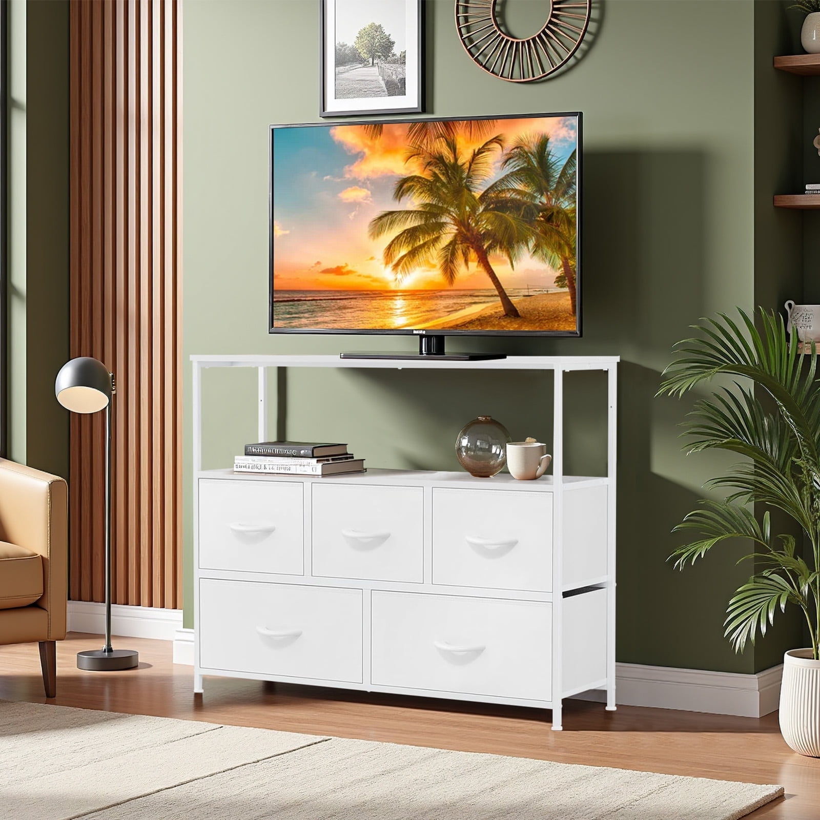 TINKLE WELL Storage dresser TV stand with 5 Fabric Drawers and