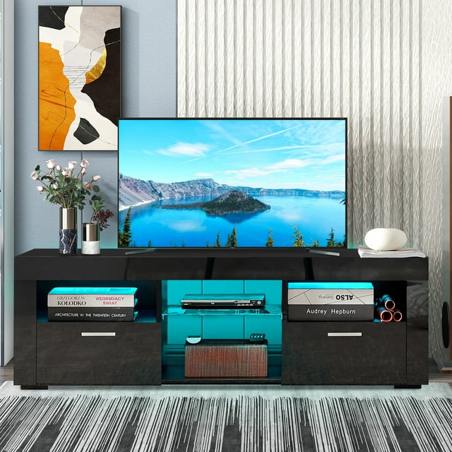 TV Stand for 50 Inch TV, New Upgraded High Gloss Entertainment Center