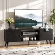 TINKLE WELL TV Stand for 55-60 Inch TVs, 3-Level Adjustable Shelf with 2 Storage Cabinets, Soft-Hinge Handle Doors, and Wooden Media Console for Living Room or Office, Black