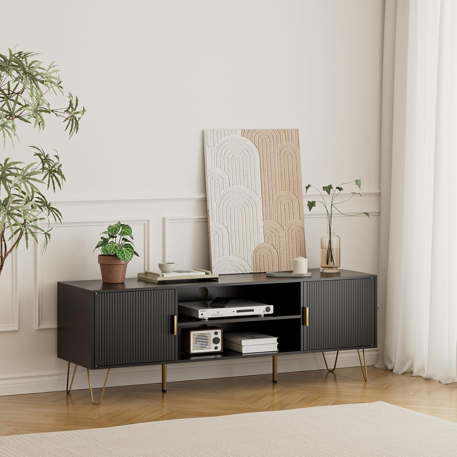 TV Stand for 55 60-inch TV, Entertainment Center with Soft Hinge Door ...